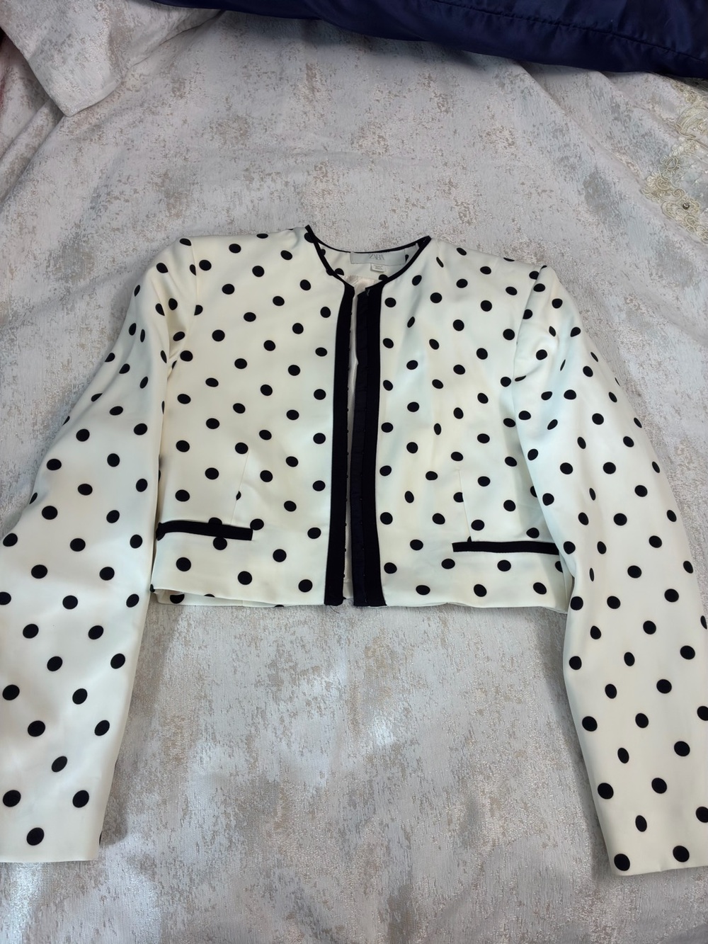 Zara White & Black Polka Dot Cropped Blazer